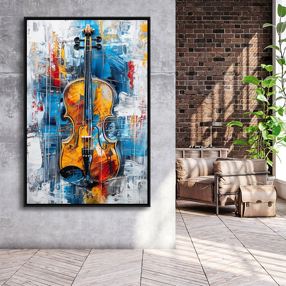 Violin Painting Art Mixed Color, Framed Canvas Prints Wall Art Decor, Floarting Frame Painting Canvas Art