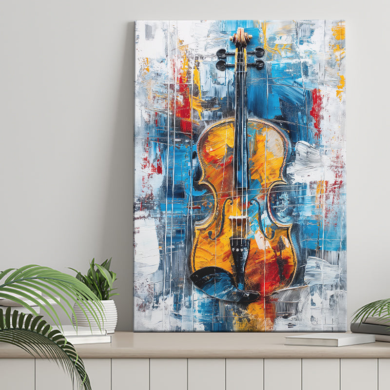Violin Painting Art Mixed Color, Canvas Prints Wall Art Home Decor, Painting Canvas Art