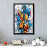 Violin Painting Art Mixed Color, Framed Canvas Prints Wall Art Decor, Floarting Frame Painting Canvas Art