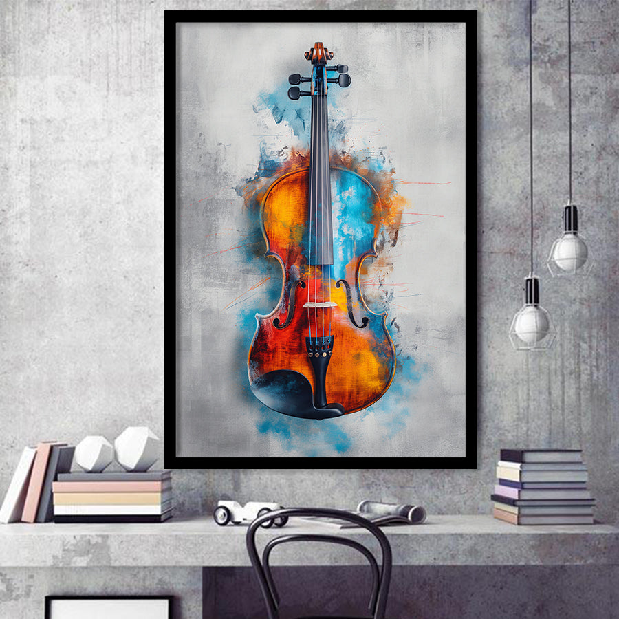 Violin Watercolor Mixed Color Art, Framed Art Prints Wall Decor, Picture Framed Painting