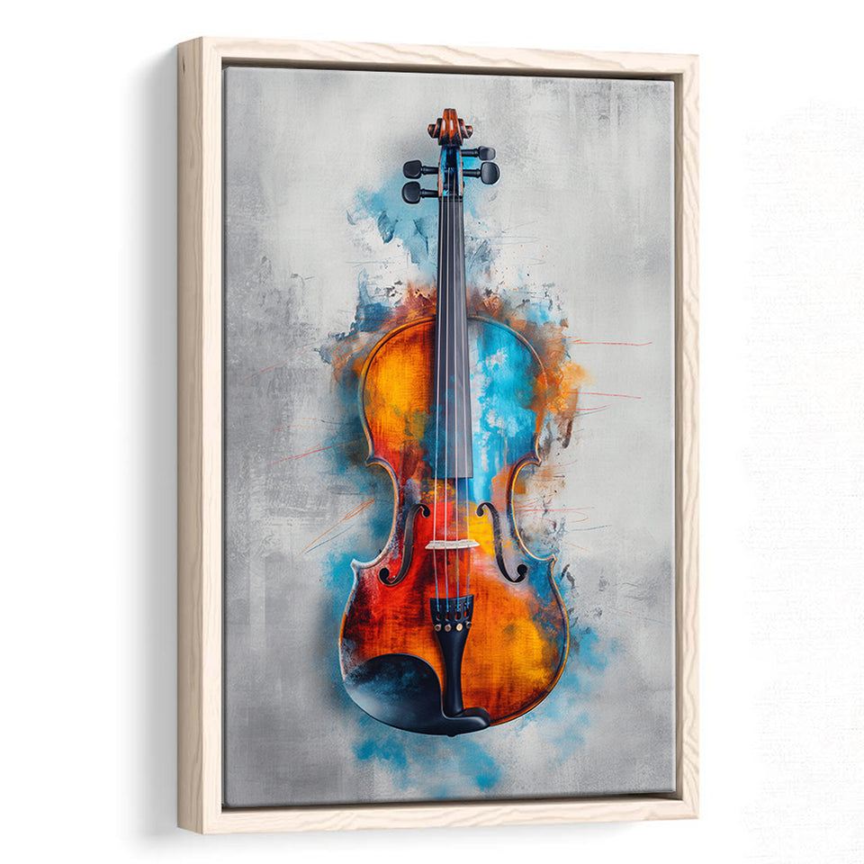 Violin Watercolor Mixed Color Art, Framed Canvas Prints Wall Art Decor, Floarting Frame Painting Canvas Art