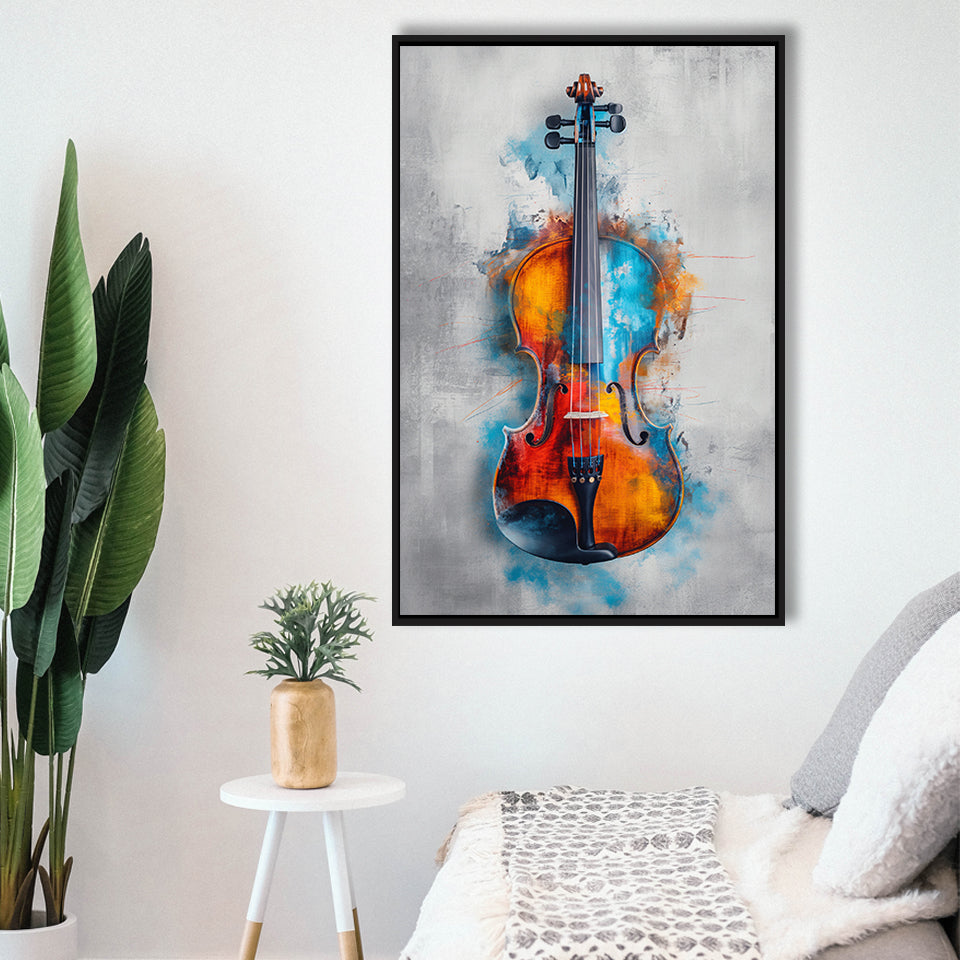 Violin Watercolor Mixed Color Art, Framed Canvas Prints Wall Art Decor, Floarting Frame Painting Canvas Art