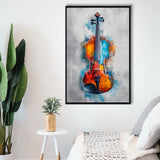 Violin Watercolor Mixed Color Art, Framed Canvas Prints Wall Art Decor, Floarting Frame Painting Canvas Art