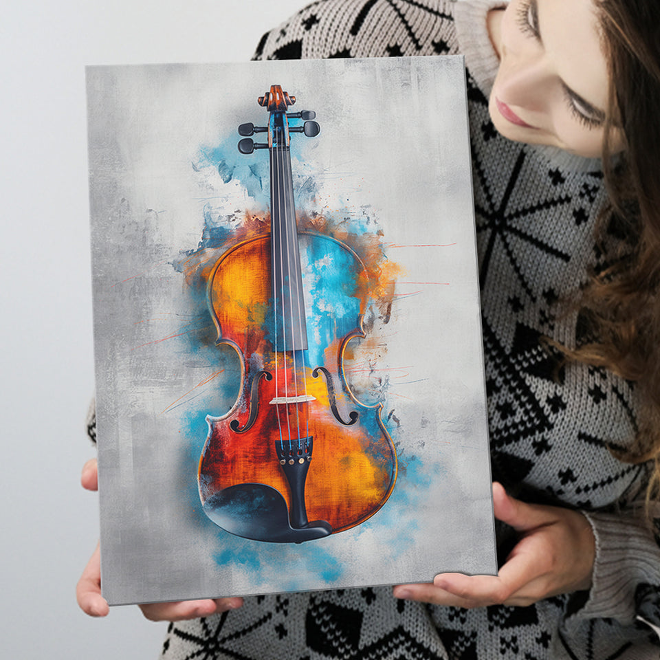 Violin Watercolor Mixed Color Art, Canvas Prints Wall Art Home Decor, Painting Canvas Art