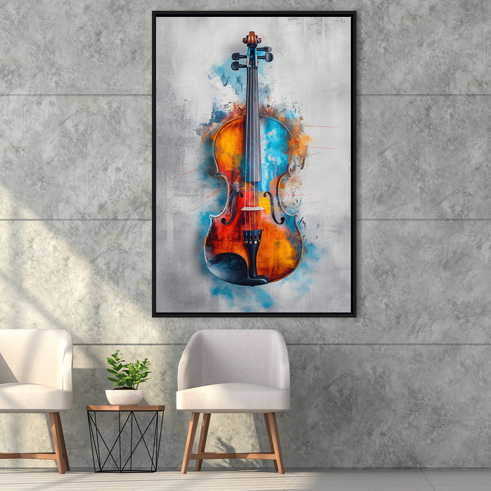 Violin Watercolor Mixed Color Art, Framed Canvas Prints Wall Art Decor, Floarting Frame Painting Canvas Art