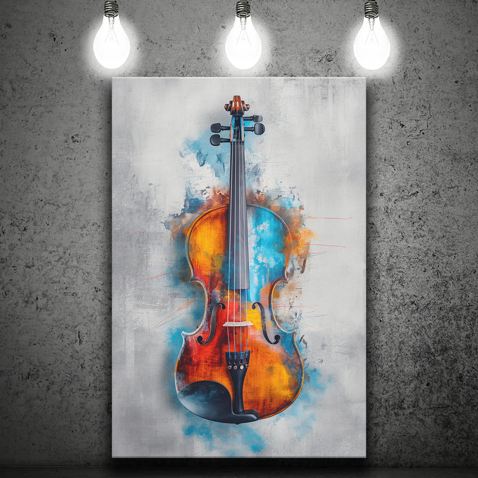 Violin Watercolor Mixed Color Art, Canvas Prints Wall Art Home Decor, Painting Canvas Art