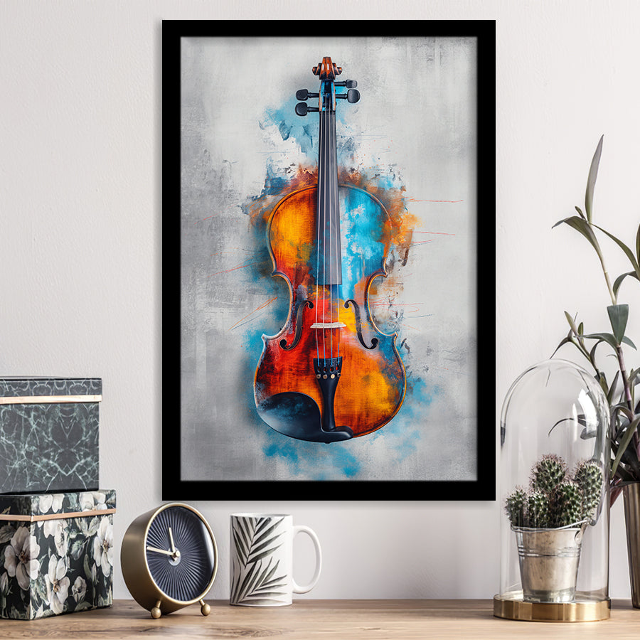 Violin Watercolor Mixed Color Art, Framed Art Prints Wall Decor, Picture Framed Painting