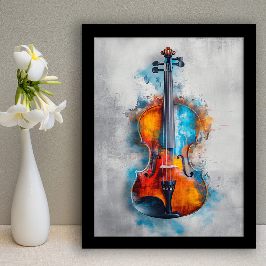 Violin Watercolor Mixed Color Art, Framed Art Prints Wall Decor, Picture Framed Painting