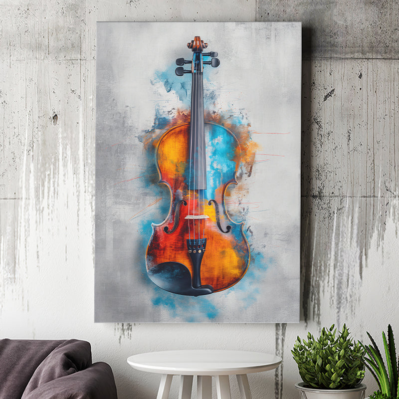 Violin Watercolor Mixed Color Art, Canvas Prints Wall Art Home Decor, Painting Canvas Art
