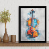 Violin Watercolor Mixed Color Art, Framed Canvas Prints Wall Art Decor, Floarting Frame Painting Canvas Art