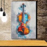 Violin Watercolor Mixed Color Art, Canvas Prints Wall Art Home Decor, Painting Canvas Art
