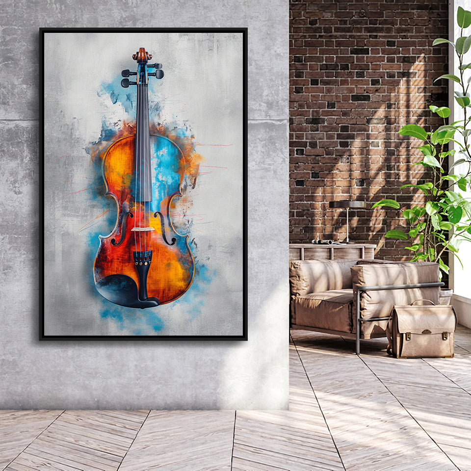 Violin Watercolor Mixed Color Art, Framed Canvas Prints Wall Art Decor, Floarting Frame Painting Canvas Art