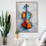 Violin Watercolor Mixed Color Art, Framed Canvas Prints Wall Art Decor, Floarting Frame Painting Canvas Art
