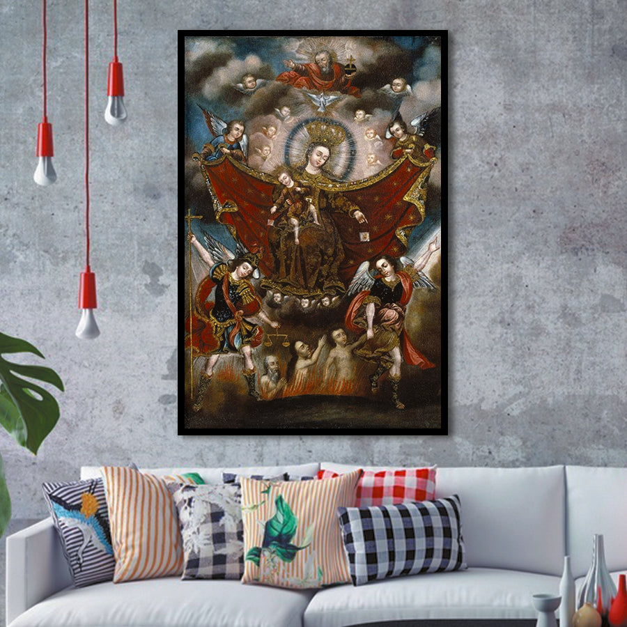 Virgin Of Carmel Saving Souls In Purgatory Wall Decor, Home Decor Art,Framed Art Prints Wall Decor, Picture Framed