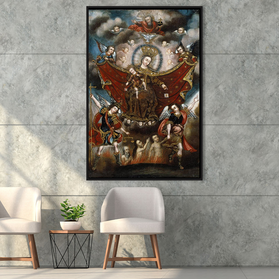 Virgin Of Carmel Saving Souls In Purgatory Wall Decor, Home Decor,Framed Canvas Prints Wall Art Decor, Floating Frame
