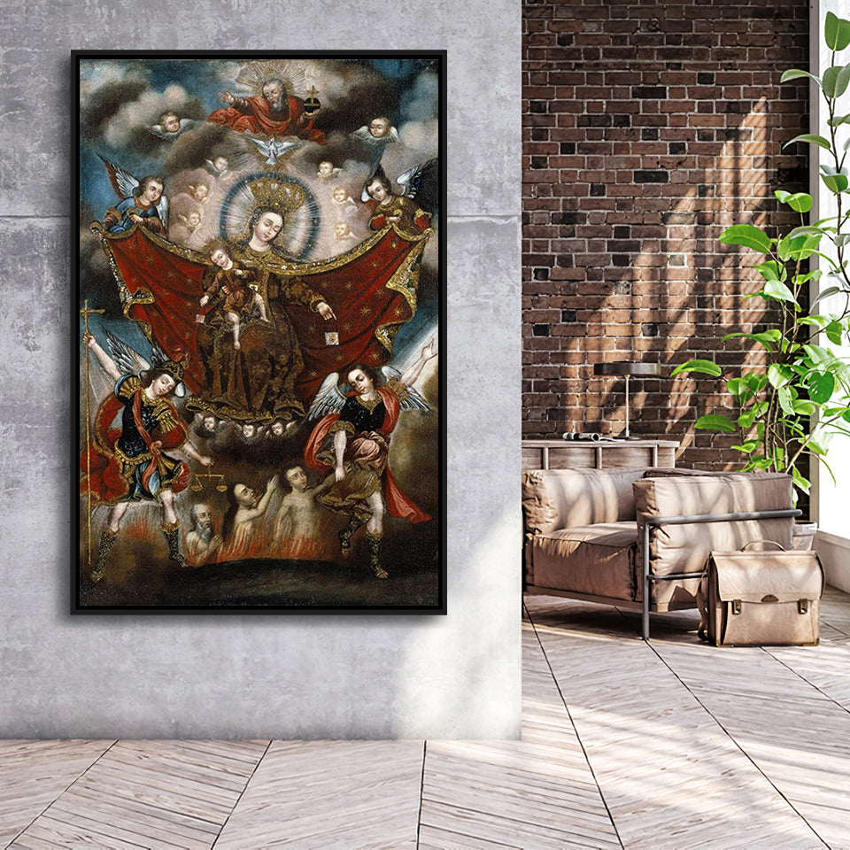 Virgin Of Carmel Saving Souls In Purgatory Wall Decor, Home Decor,Framed Canvas Prints Wall Art Decor, Floating Frame