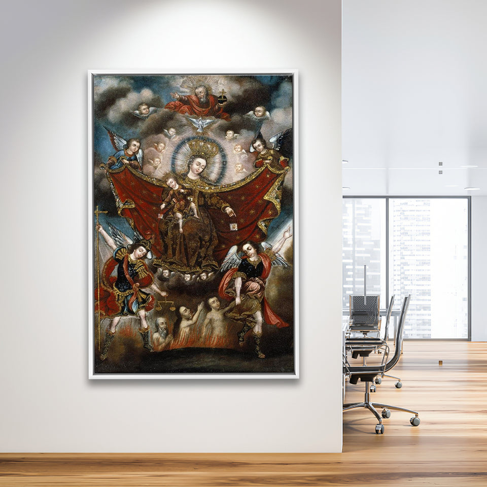 Virgin Of Carmel Saving Souls In Purgatory Wall Decor, Home Decor,Framed Canvas Prints Wall Art Decor, Floating Frame