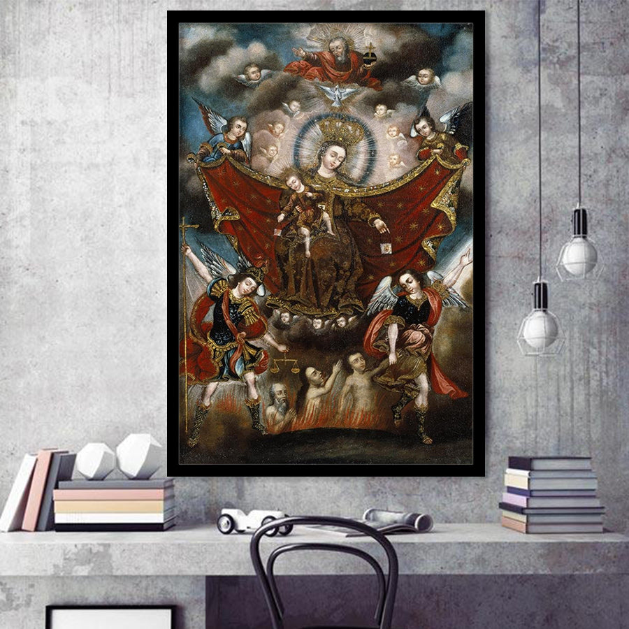 Virgin Of Carmel Saving Souls In Purgatory Wall Decor, Home Decor Art,Framed Art Prints Wall Decor, Picture Framed
