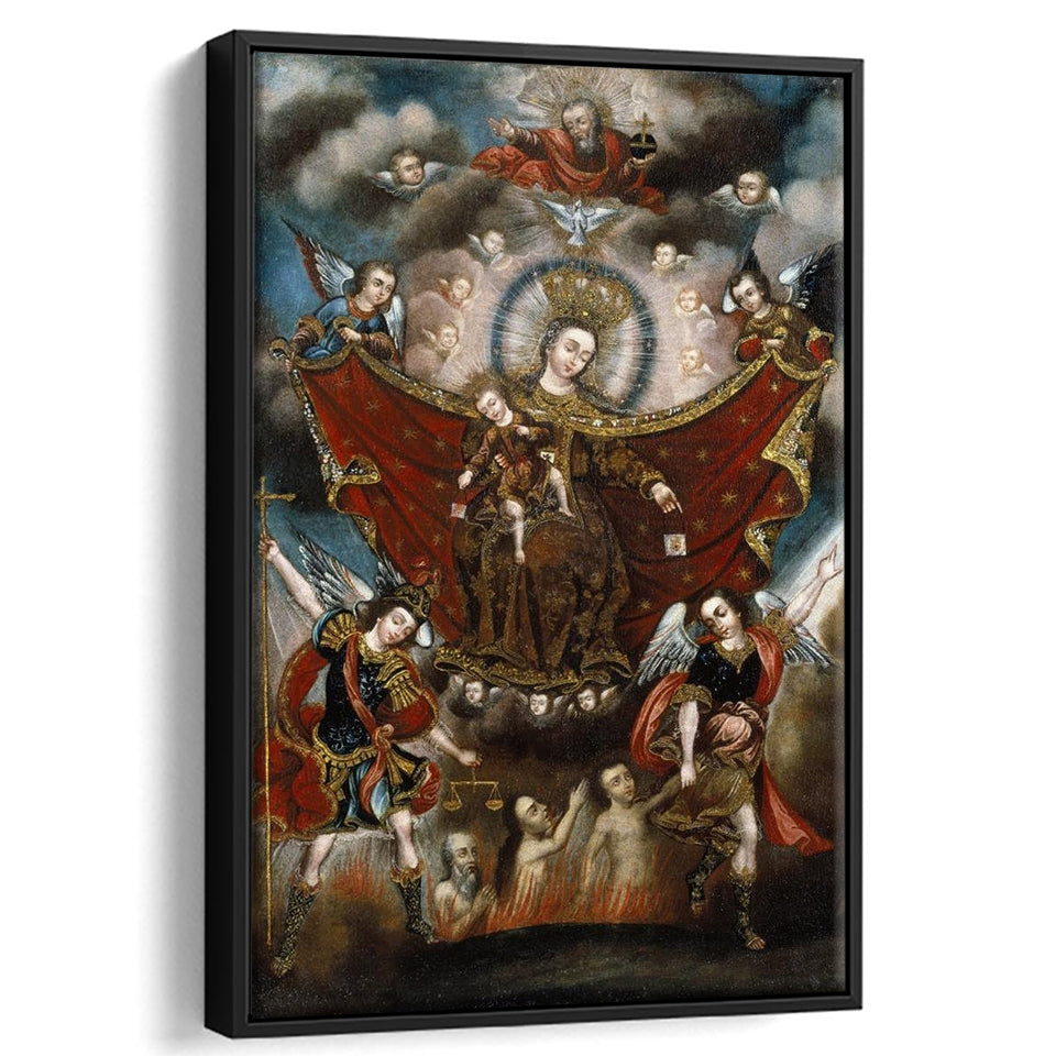 Virgin Of Carmel Saving Souls In Purgatory Wall Decor, Home Decor,Framed Canvas Prints Wall Art Decor, Floating Frame
