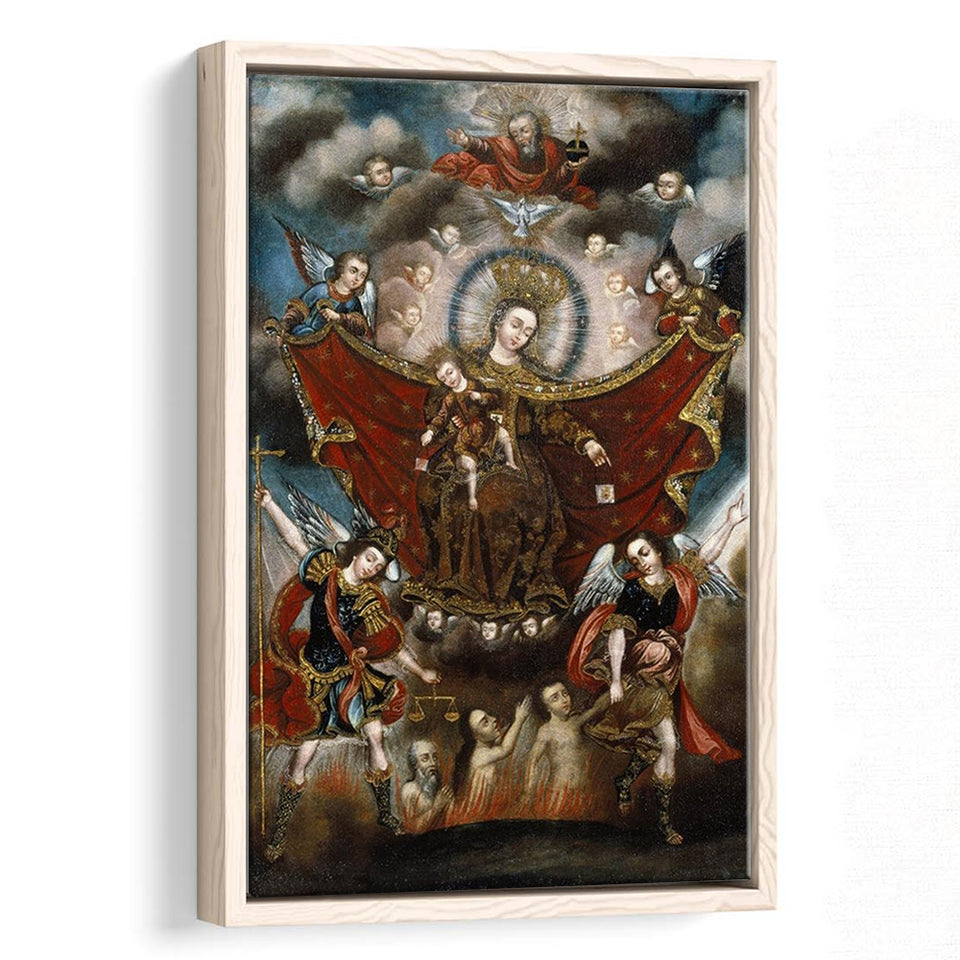 Virgin Of Carmel Saving Souls In Purgatory Wall Decor, Home Decor,Framed Canvas Prints Wall Art Decor, Floating Frame