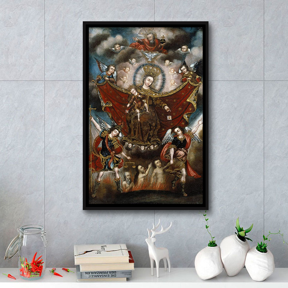 Virgin Of Carmel Saving Souls In Purgatory Wall Decor, Home Decor,Framed Canvas Prints Wall Art Decor, Floating Frame
