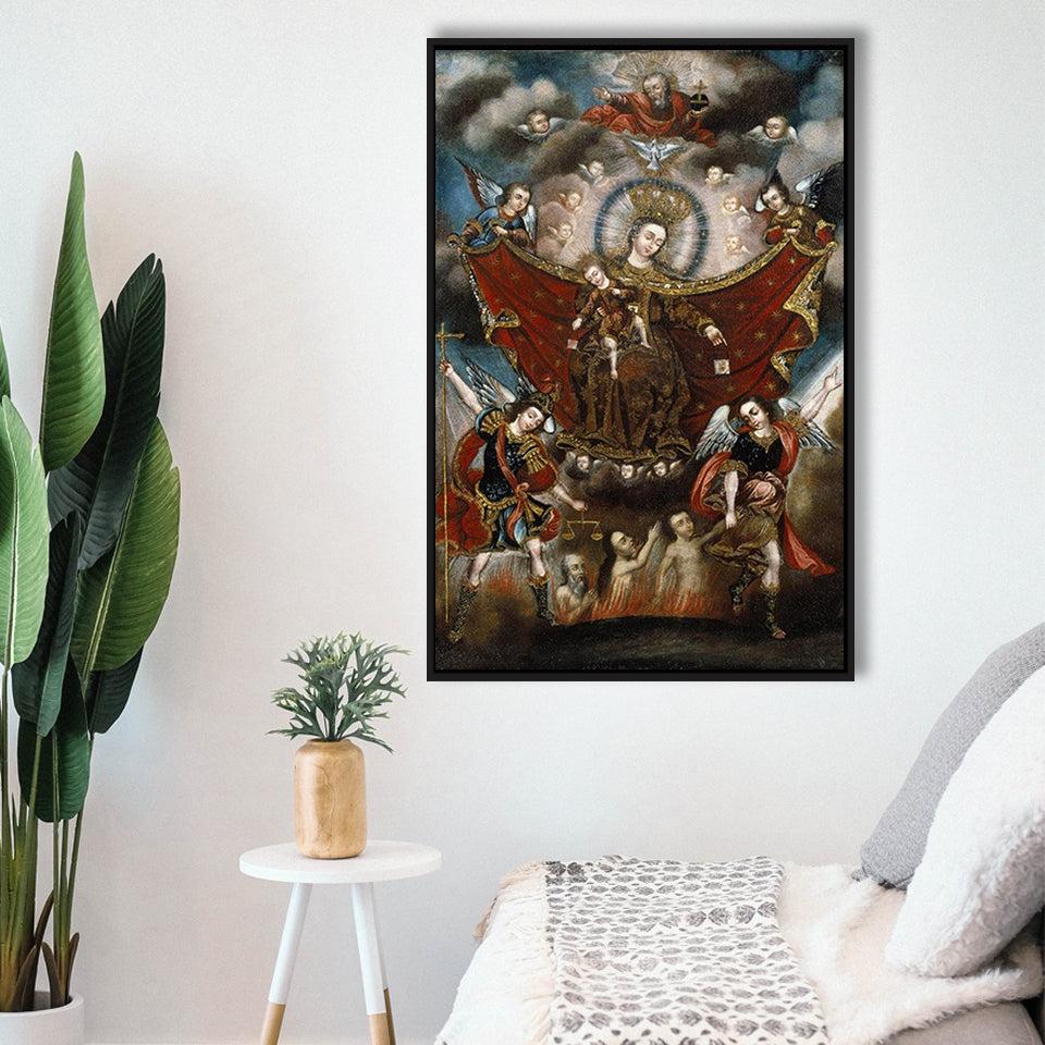 Virgin Of Carmel Saving Souls In Purgatory Wall Decor, Home Decor,Framed Canvas Prints Wall Art Decor, Floating Frame