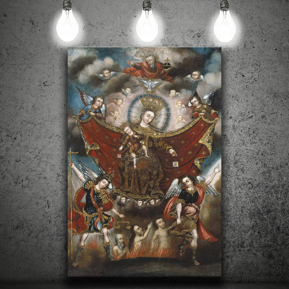 Virgin Of Carmel Saving Souls In Purgatory Wall Decor, Home Decor Art, Canvas Painting, Canvas Print Wall Art Decor