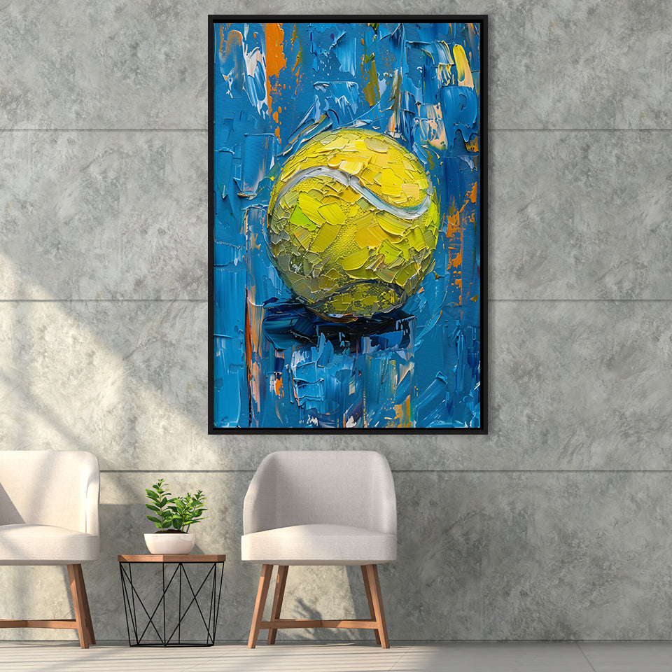 Vivid Impact Abstract, Tennis Ball Art, Modern Sports Wall Decor Tennis Art Print, Framed Canvas Print, Floating Frame