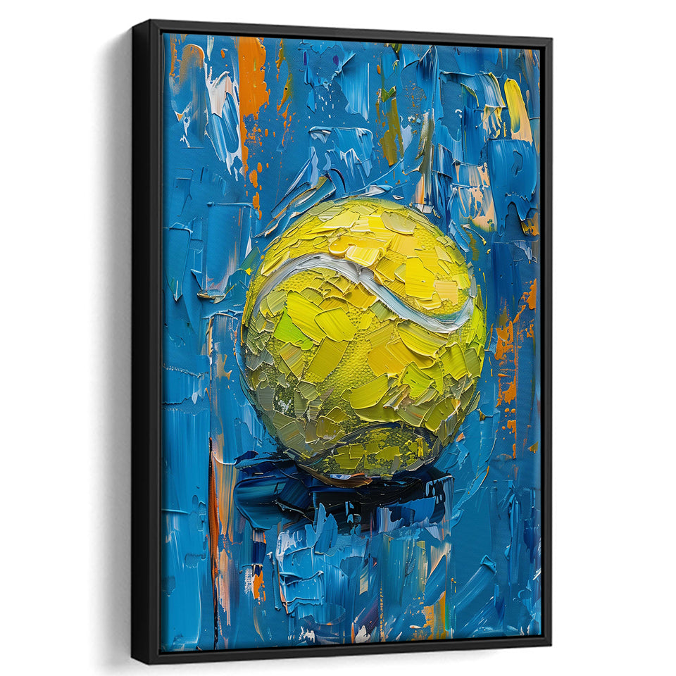 Vivid Impact Abstract, Tennis Ball Art, Modern Sports Wall Decor Tennis Art Print, Framed Canvas Print, Floating Frame