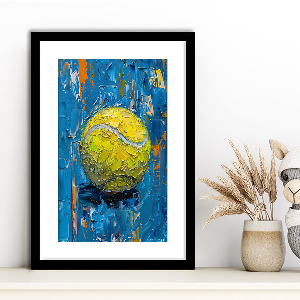 Vivid Impact Abstract, Tennis Ball Art, Modern Sports Wall Decor Tennis Art Print, Framed Art Print White Border