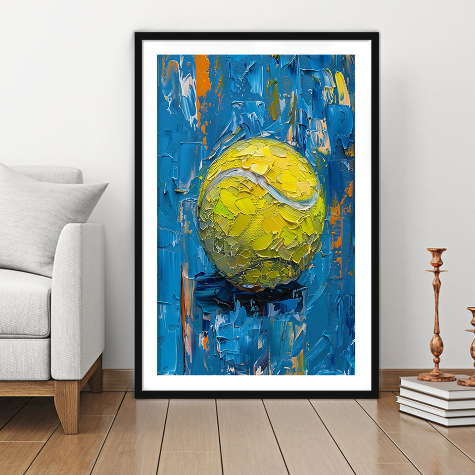 Vivid Impact Abstract, Tennis Ball Art, Modern Sports Wall Decor Tennis Art Print, Framed Art Print White Border
