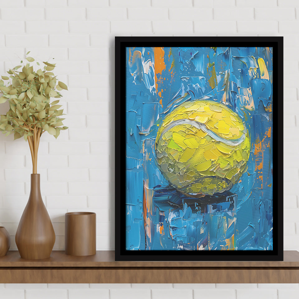 Vivid Impact Abstract, Tennis Ball Art, Modern Sports Wall Decor Tennis Art Print, Framed Canvas Print, Floating Frame