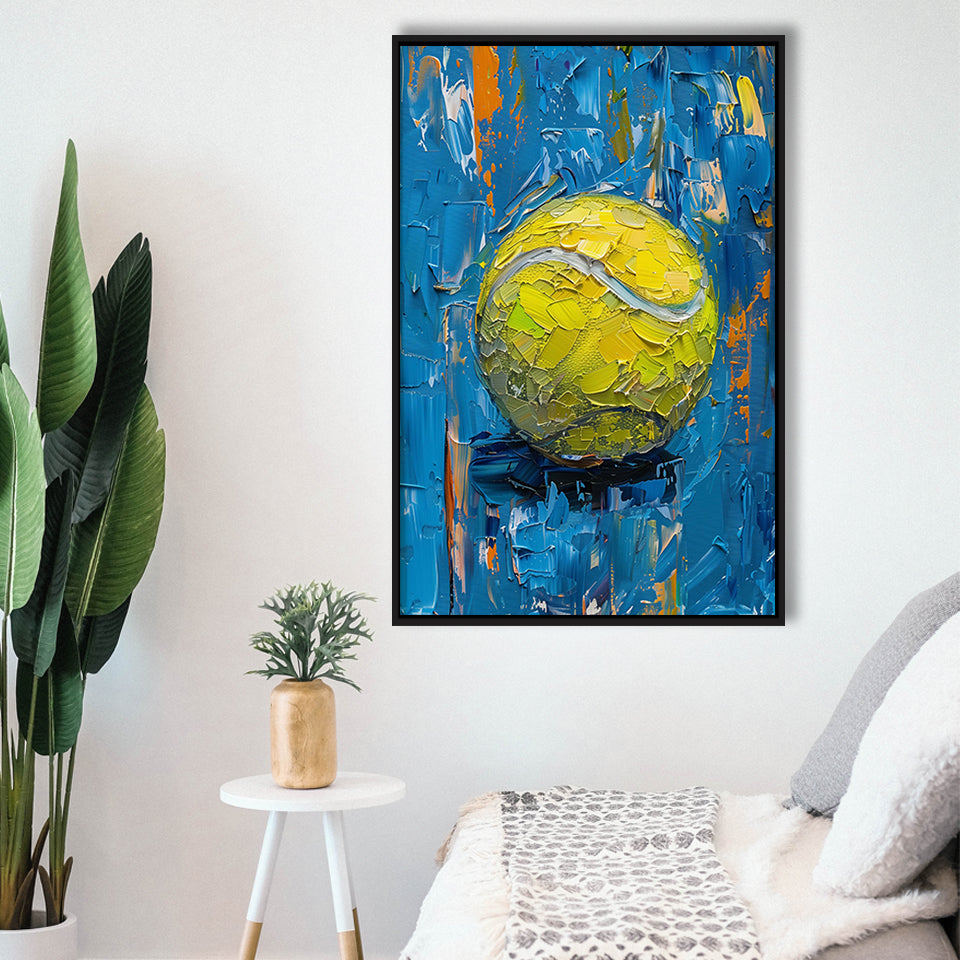 Vivid Impact Abstract, Tennis Ball Art, Modern Sports Wall Decor Tennis Art Print, Framed Canvas Print, Floating Frame