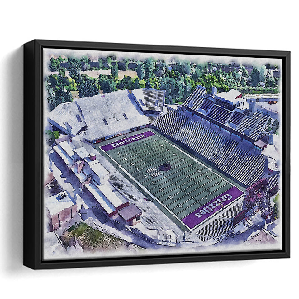 Washington-Grizzly Stadium WaterColor Framed Canvas Prints, Missoula Montana Watercolor, Stadium Art Gifts, Floating Frame