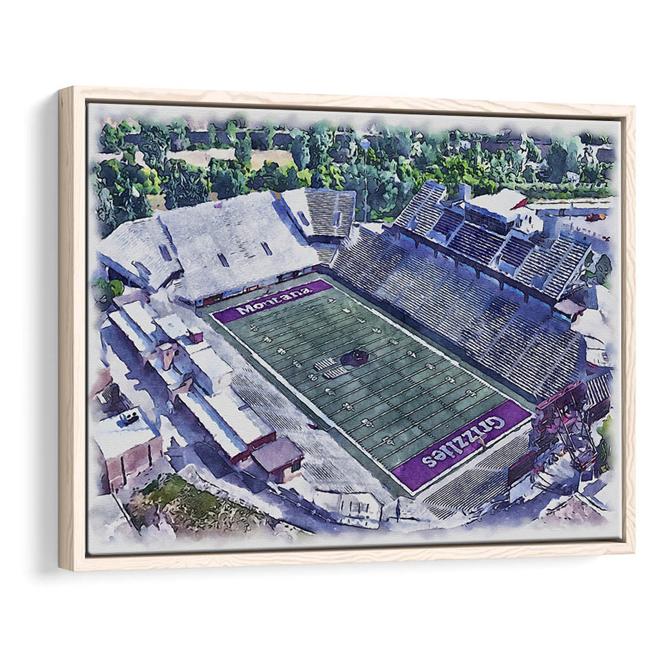 Washington-Grizzly Stadium WaterColor Framed Canvas Prints, Missoula Montana Watercolor, Stadium Art Gifts, Floating Frame