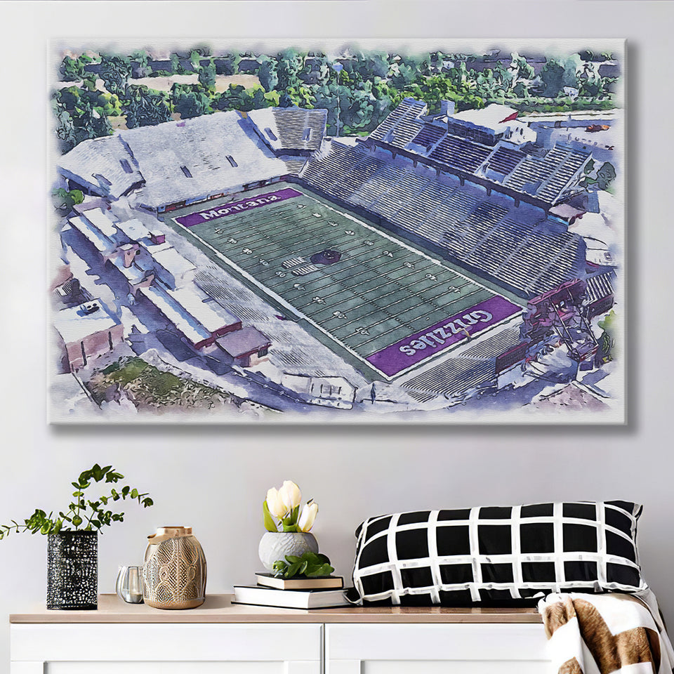 Washington-Grizzly Stadium WaterColor Canvas Prints, Missoula Montana Watercolor, Stadium Art Gifts