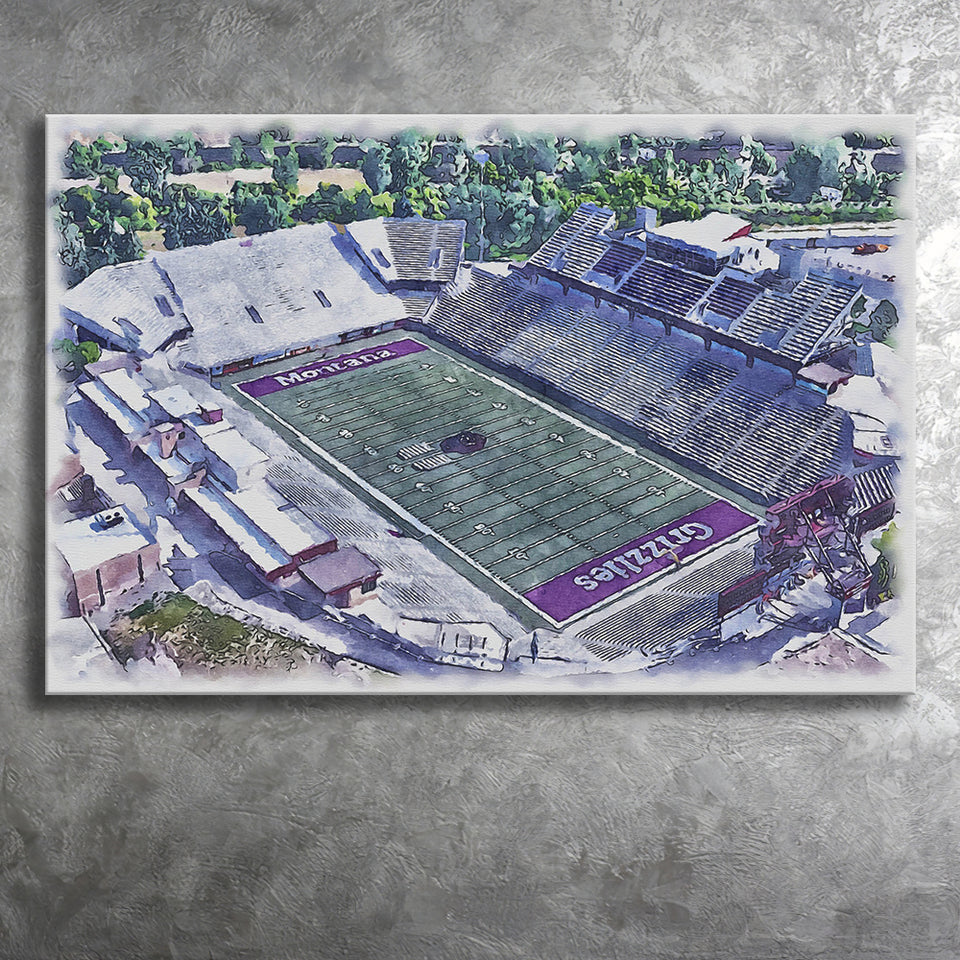 Washington-Grizzly Stadium WaterColor Canvas Prints, Missoula Montana Watercolor, Stadium Art Gifts