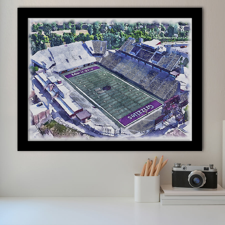 Washington-Grizzly Stadium WaterColor Framed Art Prints, Missoula Montana Watercolor, Stadium Art Gifts
