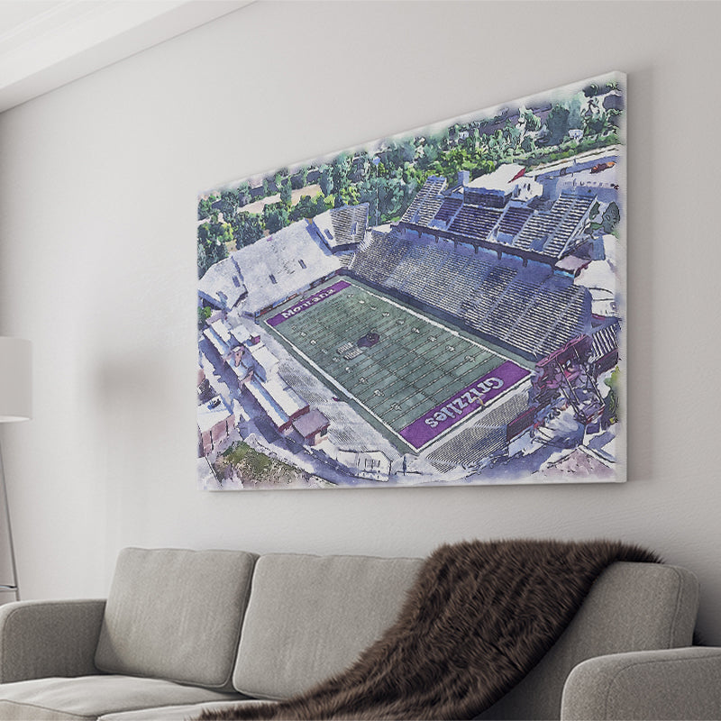 Washington-Grizzly Stadium WaterColor Canvas Prints, Missoula Montana Watercolor, Stadium Art Gifts