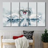 Watercolor A Couple Swans Painting Art, Mixed 5 Panel B Canvas Print Wall Art Decor, Extra Large Painting Canvas