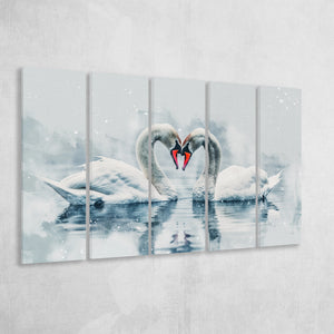 Watercolor A Couple Swans Painting Art, Mixed 5 Panel B Canvas Print Wall Art Decor, Extra Large Painting Canvas