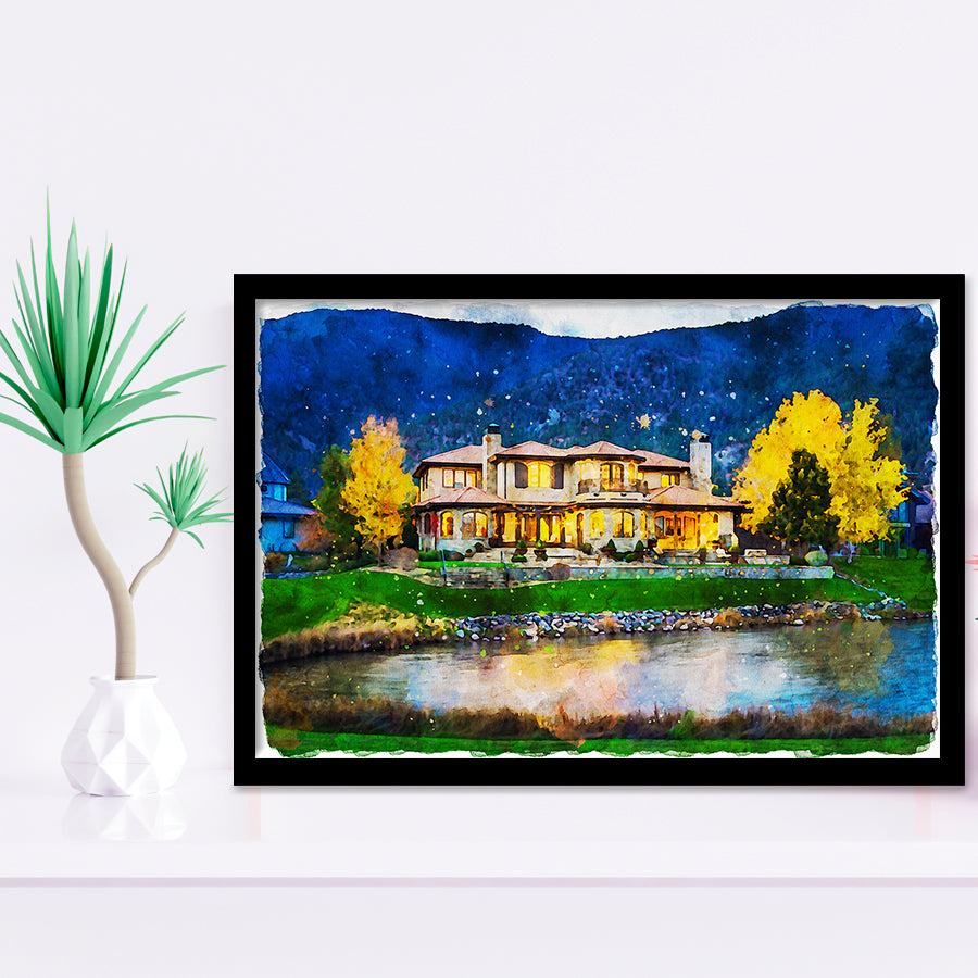 Watercolor Genoa Lakes Ranch Golf Course Light Night, Golf Art, Gift for him, Framed Art Prints Wall Decor