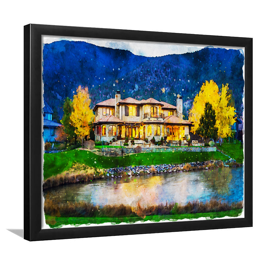 Watercolor Genoa Lakes Ranch Golf Course Light Night, Golf Art, Gift for him, Framed Art Prints Wall Decor