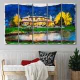 Watercolor Genoa Lakes Ranch Golf Course Light Night, Golf Art Print, Extra Large 5 Panel, Canvas Prints Wall Art