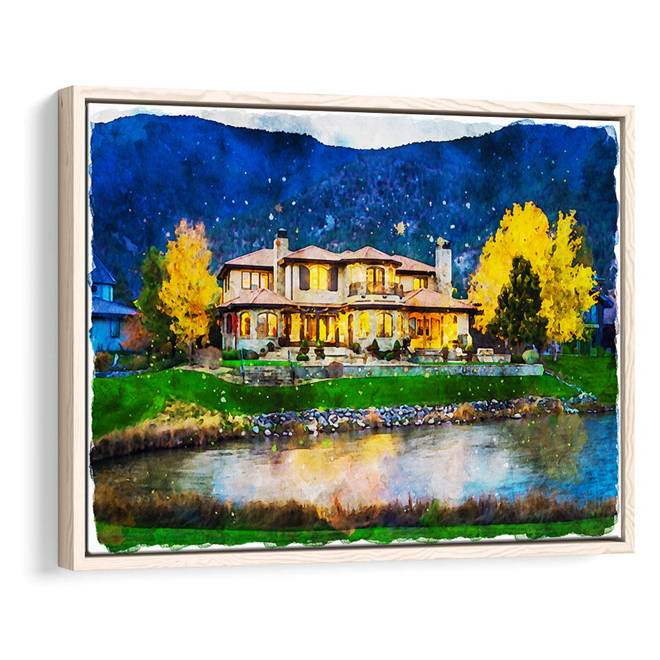 Watercolor Genoa Lakes Ranch Golf Course Light Night, Golf Art Print, Gift for him, Framed Canvas Prints Wall Art