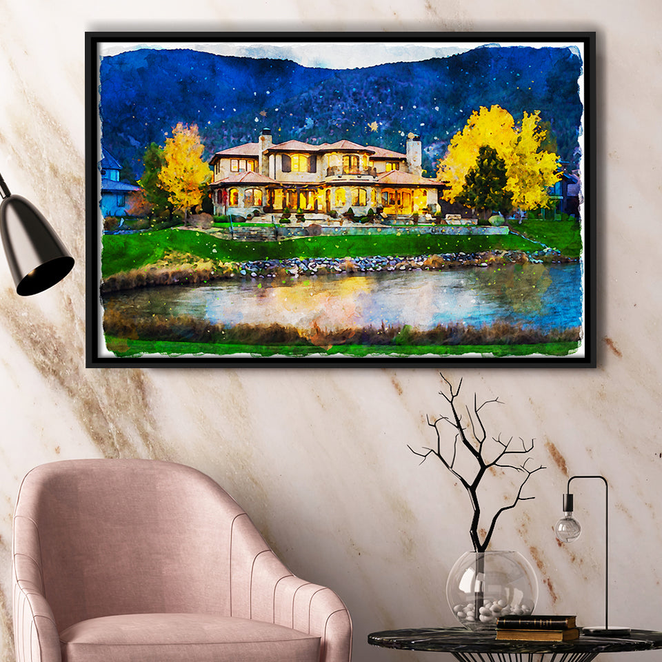 Watercolor Genoa Lakes Ranch Golf Course Light Night, Golf Art Print, Gift for him, Framed Canvas Prints Wall Art