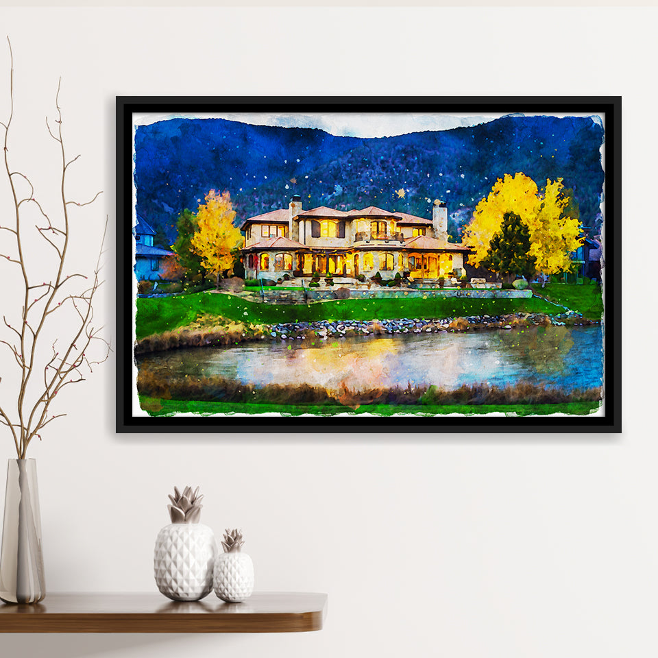 Watercolor Genoa Lakes Ranch Golf Course Light Night, Golf Art Print, Gift for him, Framed Canvas Prints Wall Art