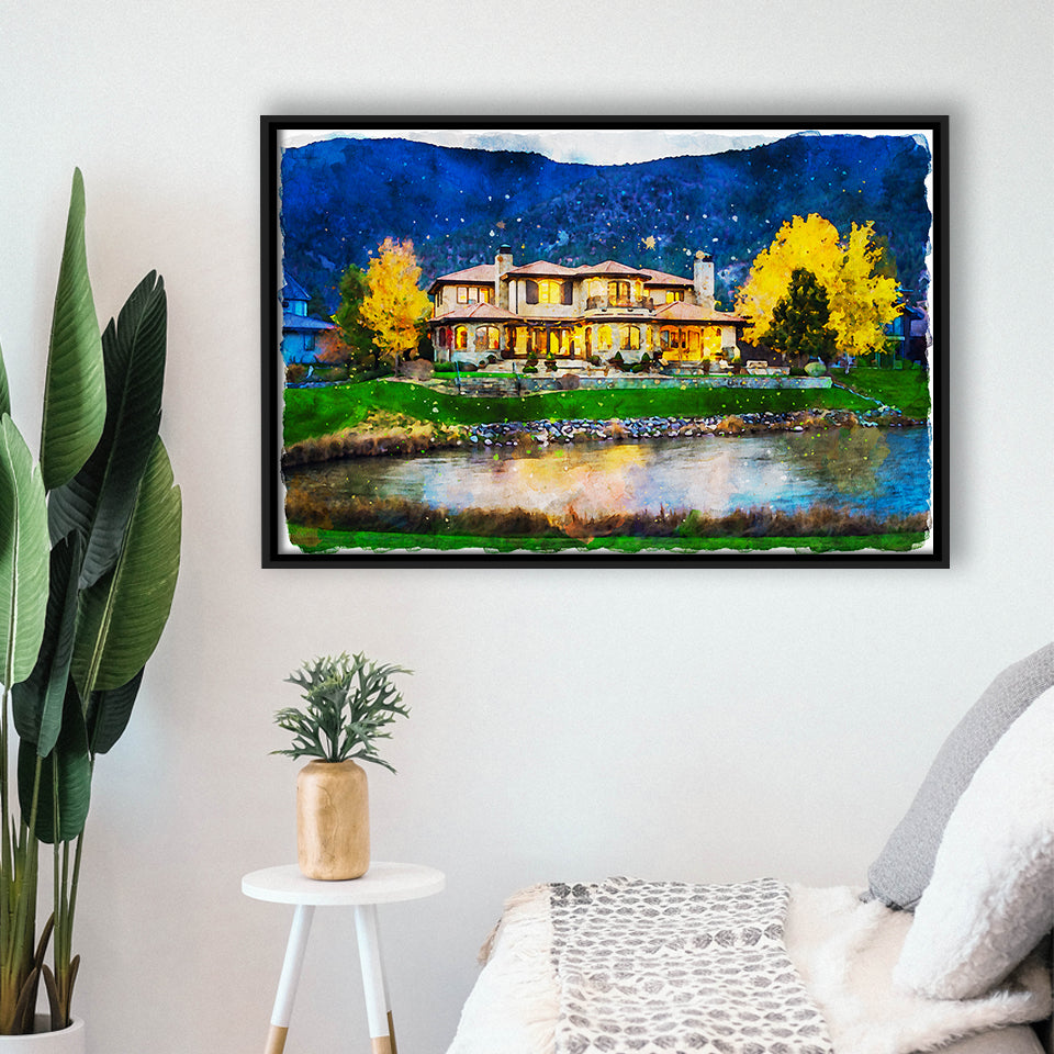 Watercolor Genoa Lakes Ranch Golf Course Light Night, Golf Art Print, Gift for him, Framed Canvas Prints Wall Art