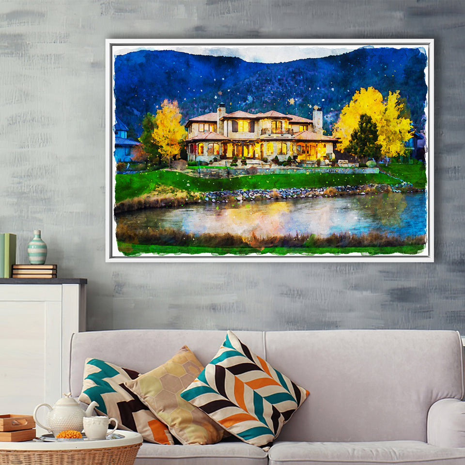 Watercolor Genoa Lakes Ranch Golf Course Light Night, Golf Art Print, Gift for him, Framed Canvas Prints Wall Art