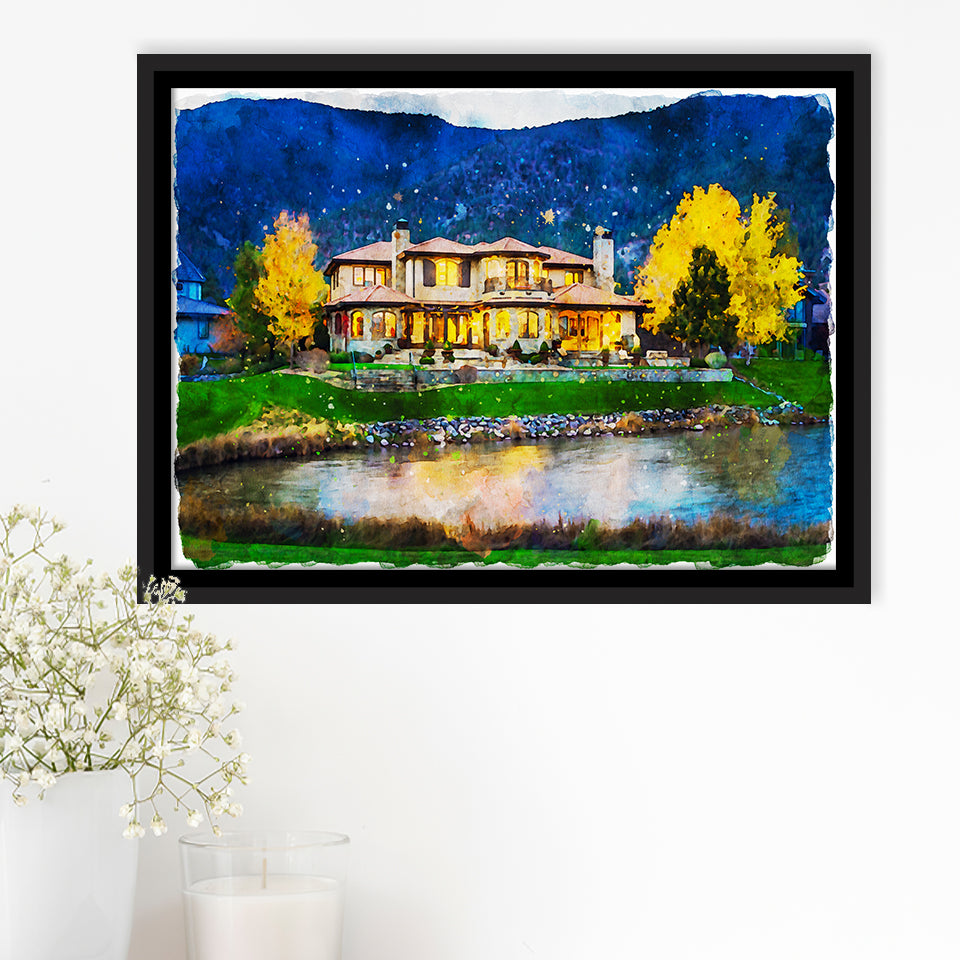 Watercolor Genoa Lakes Ranch Golf Course Light Night, Golf Art Print, Gift for him, Framed Canvas Prints Wall Art